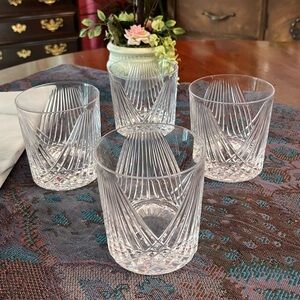 4-Set Clear Glass stunning Crystal Rocks Glasses w cross-cut, weighted bottom